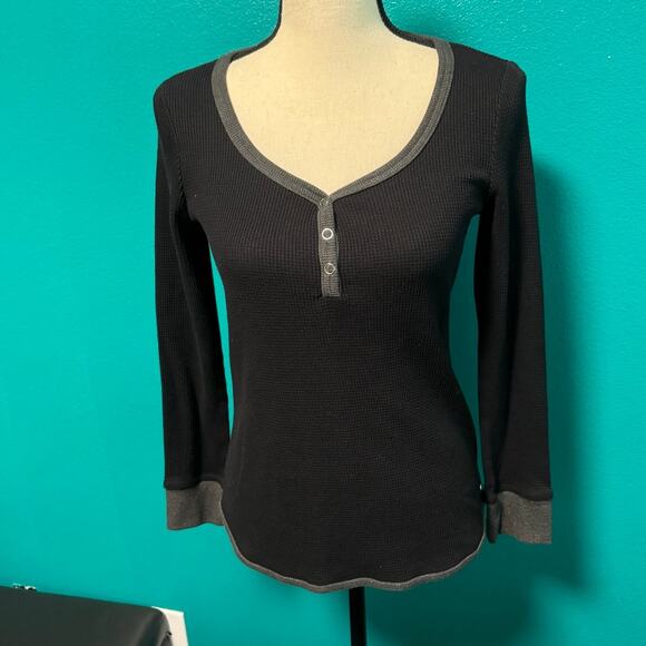 Liz Claiborne Active Black & Gray Snap Front Thermal Long Sleeve Shirt Small - Picture 8 of 9